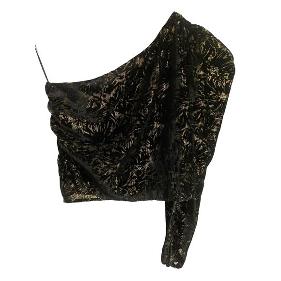 Express one shoulder top women’s M black velvet gold metallic elegant event - Picture 1 of 5